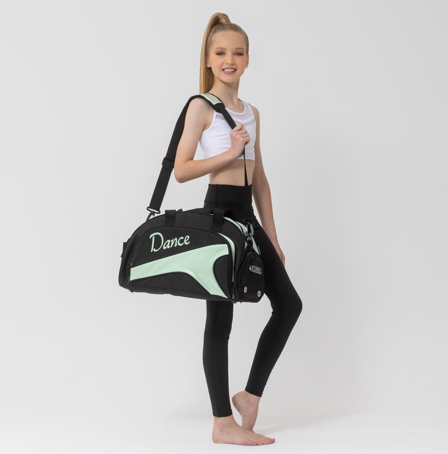 Studio 7 NEW Eco-Friendly Junior Duffel Bag - Black + Cool Mint