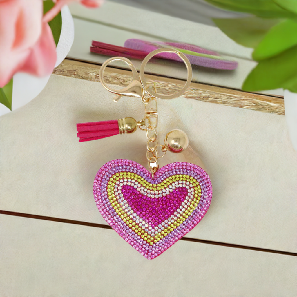 Pink Poppy Jewelled Rainbow Heart Bag Charm