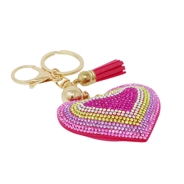 Pink Poppy Jewelled Rainbow Heart Bag Charm