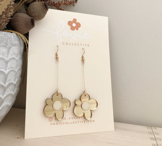 Foxie Collective Moon Flower Dangle Earrings | Gold + Cream