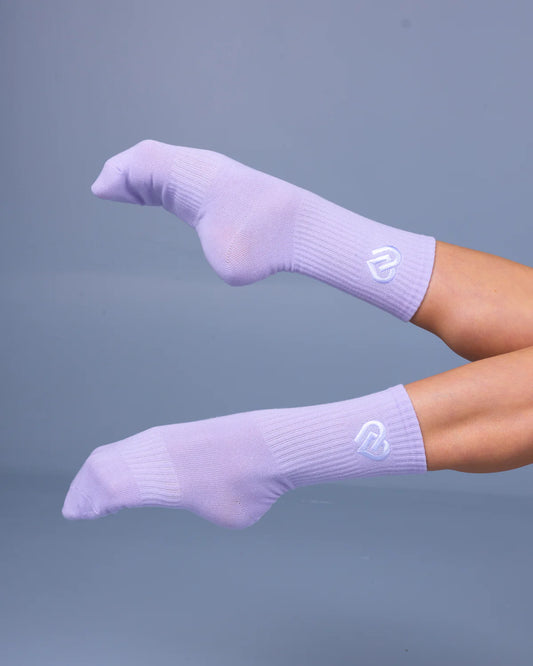 Claudia Dean World Crew Socks - Pastel Lilac + White Logo