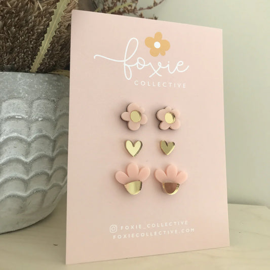 Foxie Collective Stud Pack Trio | Pale Pink + Gold