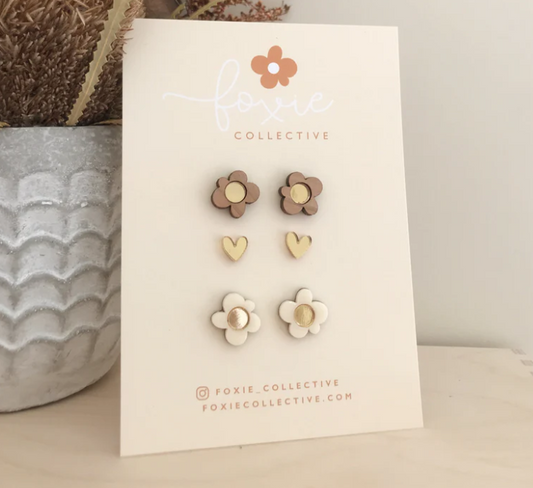 Foxie Collective Stud Pack Trio | Cream + Gold + Natural